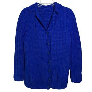 Vintage Handmade Knit Cardigan Sweater Size Small Royal Blue